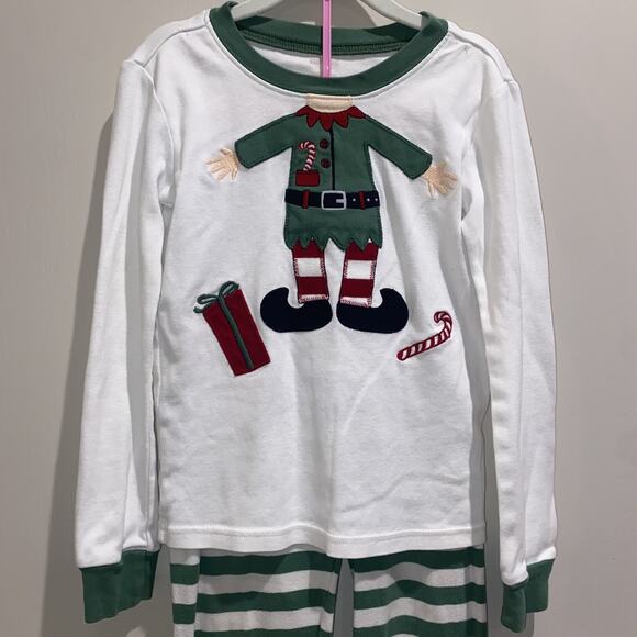 GYMBOREE Sz 8 Elf Christmas Holiday Pajamas Set Green White Lightweight Winter - Picture 2 of 6